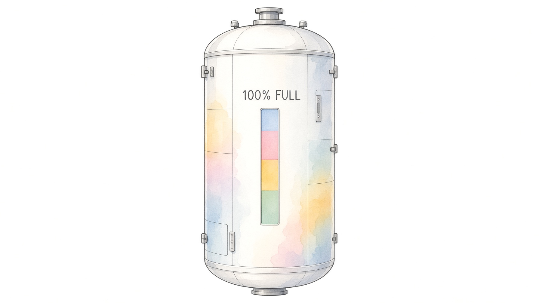 A tall cylindrical rocket stage, pencil and watercolor