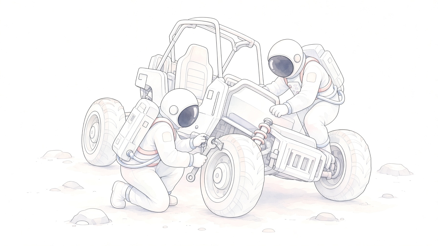 An astronaut sitting on the ground next to a toppled lander